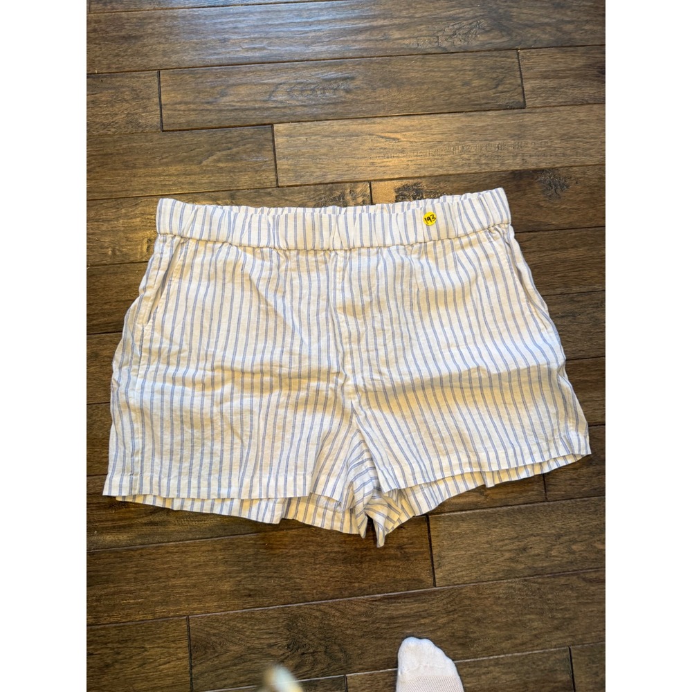 J.Crew Shorts Women 2X White Blue Striped 100% Linen Elastic Waist CS840 NWT